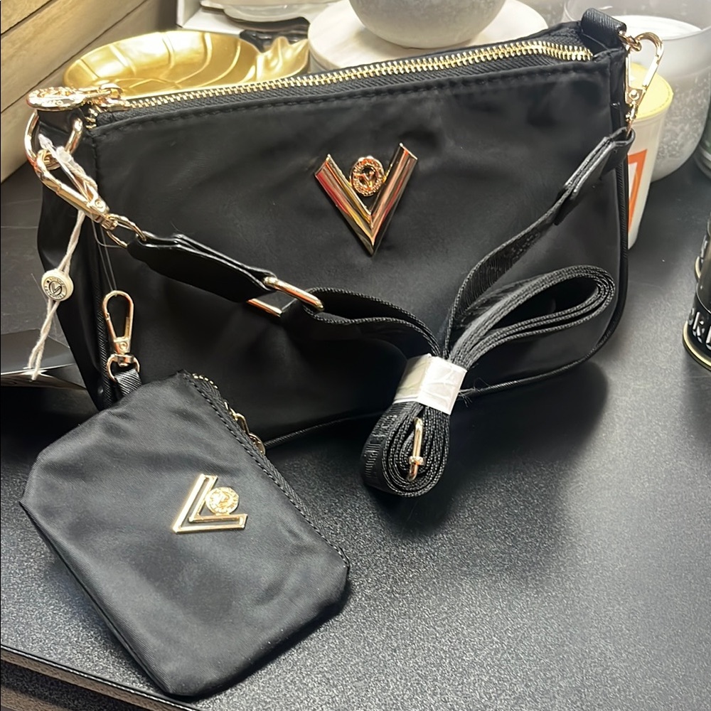 Valentino Orlandi Black and Gold Shoulder Bag Set